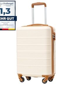 COOLIFE Valise Cabine Rigide Bagage Cabine 55x35x20 Rigide Valise à 4 Roues,Serrure TSA en ABS Blanc/Marron