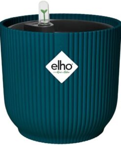 Elho Vibes Fold Rond Pot de Fleurs avec Système d'Irrigation - Plastique 100% Recyclé - Ø 18 cm Bleu/Bleu Foncé