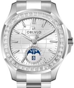OBLVLO Montre Automatique Homme Cadran Carré Phase Lune Super Lumineux FM-SL-DD-D