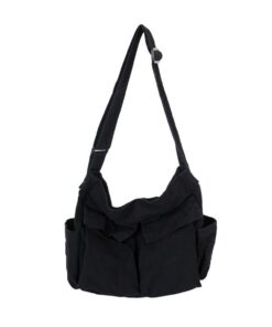 Sac à bandoulière élégant et mignon pour femme vintage en toile noire pour ordinateur portable et l'école