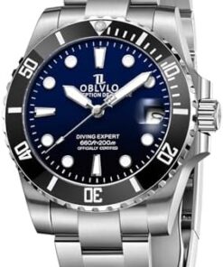 OBLVLO Montre Automatique Acier Inoxydable Hommes Plongée Étanche Super Lumineuse DM