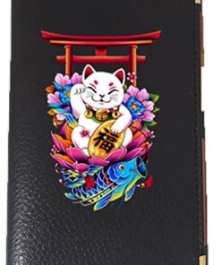 Syl'la Protection Porte-Carte Grise papiers Voiture permis Noir en Cuir pour Femme (Manekineko) - Boîtier sécurisé, Gran