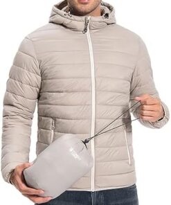 Veste matelassée légère pour homme avec capuche et 6 poches, kaki XL