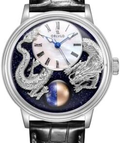 OBLVLO Montre Automatique pour Homme Luxe Cuir de Veau Étanche 3D Double Chinois Loong SCM-Drag