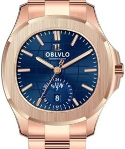 OBLVLO Montre Mécanique Hommes Phase de Lune Automatique Acier 316L Or Rose FM-SL-DD