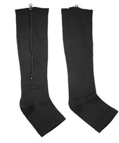 Chaussettes de Compression Yosoo Femmes, Fermeture Éclair, du Mollet, Genou, Moulant, Large Rayure Écarlate, 4 Paires