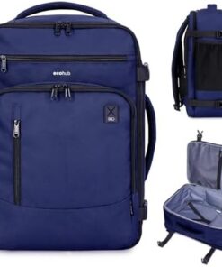 ECOHUB Sac à Dos Cabine Ryanair 40x20x25 Écologique PET 20L Ordinateur 14" Bleu