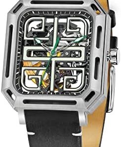 OBLVLO FK Montre Carrée Homme Cuir Étanche Rétro FK-YSBK