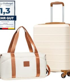 Valise COOLIFE cabine Ryanair rigide Blanc/Marron 55×40×20 Global Recycled Standard Roues TSA Bagage léger