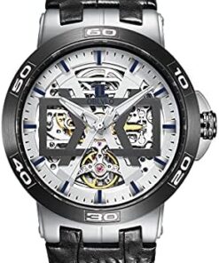 OBLVLO Montres Automatiques en Or Cadran Squelette Bracelet Cuir Luxe UM