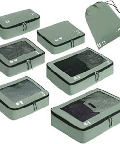 ECOHUB Organisateur de Voyage Lot de 7 Packing Cubes Écologiques Résistants à la Déchirure (Vert)
