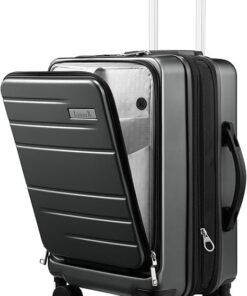 LUGGEX Valise de cabine rigide en PC avec 4 roues rotatives TSA, port USB, certifiée Global Recycled Standard, 55*36*24