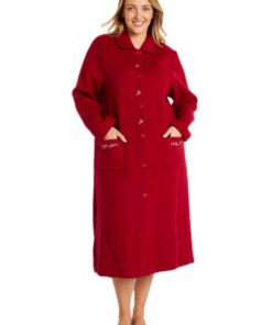 Afibel Robe de chambre brodée en courtelle nuit rouge acrylique - Taille : 42/44 - Relaxation - Repos - Décoration