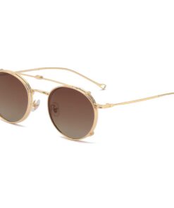 Kachawoo Lunettes de soleil polarisées rondes pour hommes UV400 à clipser, cadre en métal, rabattables