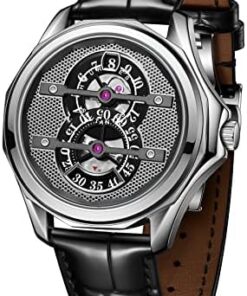 OBLVLO JUMPHOUR Montre Homme Automatique Acier Inoxydable Double Sous-Cadran Mécanique