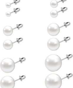 ECHOBUY Boucles d'oreilles en acier inoxydable avec perles - Élégantes (12 pièces) - Lot de 6 paires - Verre imitation p