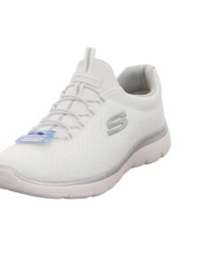 Titre SEO optimisé : Skechers Baskets Summits Artistry Chic pour Femme - Bordure Grise argentée en Maille Blanche - Tail