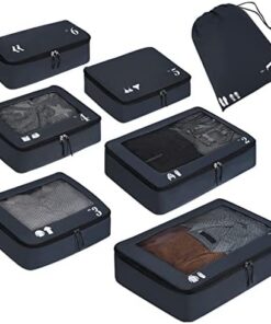 ECOHUB Lot de 7 Packing Cubes Écologiques Résistants pour Valise de Voyage - Bleu Foncé