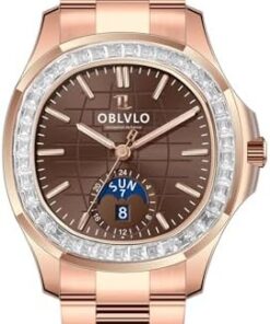 OBLVLO Montre Automatique Homme Phase Lune Cadran Carré Super Luminous FM-SL-DD-D