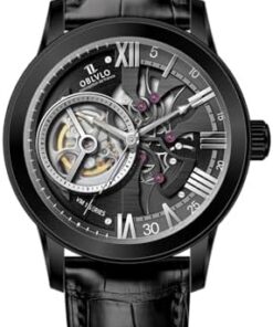 OBLVLO VMQ-ND Montre Mécanique Automatique Homme - Saphir Synthétique Étanche Bracelet Cuir Synthétique