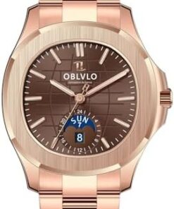 OBLVLO Montres Hommes Phase Lune Automatique Luxe 316L Acier Inox Or Rose FM-SL-DD