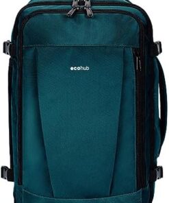 ECOHUB Bagage Cabine EasyJet 45x36x20 30L, Sac à Dos Imperméable PET Recyclé, Voyage Avion Sous Siège Bleu Vert