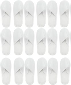 LWMLWM Lot de 12 paires de chaussons ouverts blancs pour invités avec semelle antidérapante - Taille 38-42 - Léger et pe