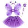 Muncaso Costume Fée Enfant 3-8ans Cosplay Magic Wings Jeweled Tutu Jouer Fantasy