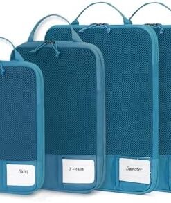 ECOHUB Organisateurs Valises 4 Pièces Compression Voyage Packing Cubes Mailles Aérées SBS Zip Labels