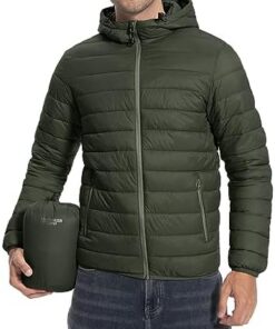 Veste matelassée légère homme avec capuche 6 poches vert XXL