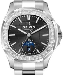 OBLVLO FM-SL-DD-D Montre Automatique Homme Cadran Carré Phase Lune Super Luminous Étanche