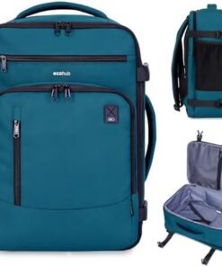 ECOHUB Sac à Dos Cabine Ryanair 40x20x25 20L Ordinateur 14" Écologique PET Recyclé Homme (Bleu-Vert)