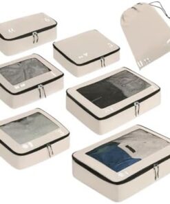 ECOHUB Lot de 7 Packing Cubes Écologiques Résistants Voyage Valise Beige