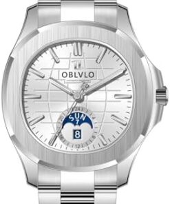 OBLVLO Montre Hommes Automatique Phase Lune + Acier Inox 316L Or Rose + Bracelet Lumineux Mécanique FM-SL-DD