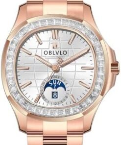 OBLVLO FM-SL-DD-D Montre Automatique Homme Phase Lune Cadran Carré Étanche Super Luminous