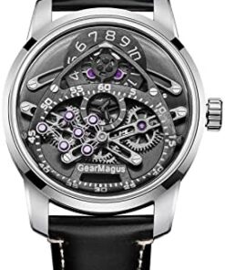 OBLVLO Montre Automatique de Luxe pour Homme - Roues Double Face Mécanique en Cuir