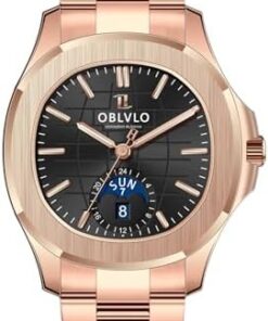 OBLVLO Montres Hommes Automatique Phase Lune Luxe 316L Acier Or Rose FM-SL-DD