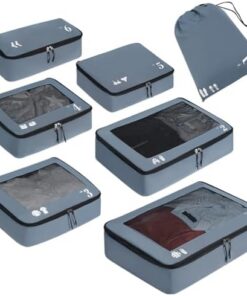 ECOHUB Lot de 7 Packing Cubes Écologiques Résistants à la Déchirure pour Voyage (Gris)