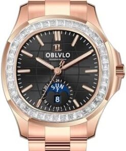 OBLVLO FM-SL-DD-D Montre Automatique Homme Phase Lune Cadran Carré Étanche Super Lumineux