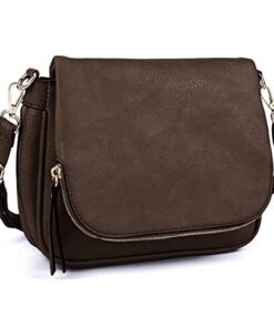GLITZALL petit sac bandoulière femme cuir synthétique bandoulière rabat coffee
