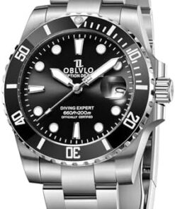 OBLVLO Montre Automatique Acier Inoxydable Hommes Plongée Étanche Super Lumineuse DM