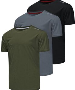 CSQTONGAN Lot de 3 t-Shirts de Sport Fonctionnels Séchage Rapide Respirant pour Homme à Manches Courtes - Sport Course à