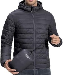Veste Matelassée Légère Homme avec Capuche et 6 Poches - Noir XL - Mi-Saison Hiver Extérieur