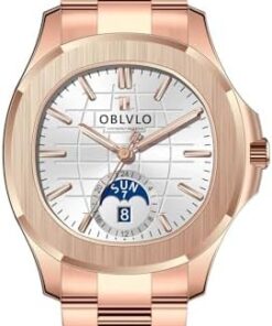 OBLVLO Montre Homme Automatique Phase Lune Or Rose 316L Acier Inoxydable Luxe FM-SL-DD