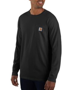 Carhartt T-Shirt Utilitaire de Travail, Relaxed Fit Midweight Long-Sleeve avec Poche, Noir, M Hommes