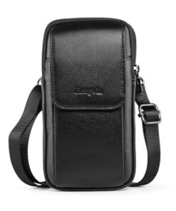 Hengwin multifonctions en cuir véritable, sac à bandoulière et de ceinture pour homme, look vintage, téléphones portable