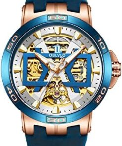 OBLVLO Montre Automatique Squelette Noir pour Hommes Militaire 100M Étanche UM1