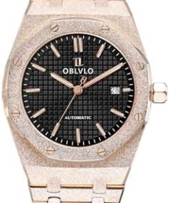 OBLVLO TM-ASP Montre Mécanique Homme Étanchéité 50m Acier 316L Rose Doré 41mm