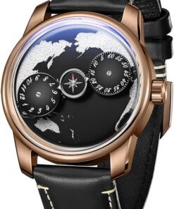 OBLVLO JM-Earth Montre Automatique Homme Acier Inoxydable Cuir Bleu Veilleuse