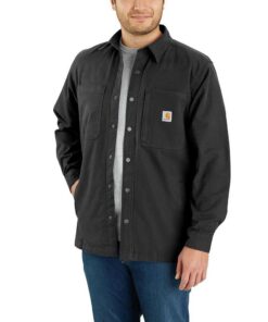 Carhartt Rugged Flex Relaxed Fit Canvas Fleece-LINED Snap-Front Shirt Homme pour Travail Outdoor
